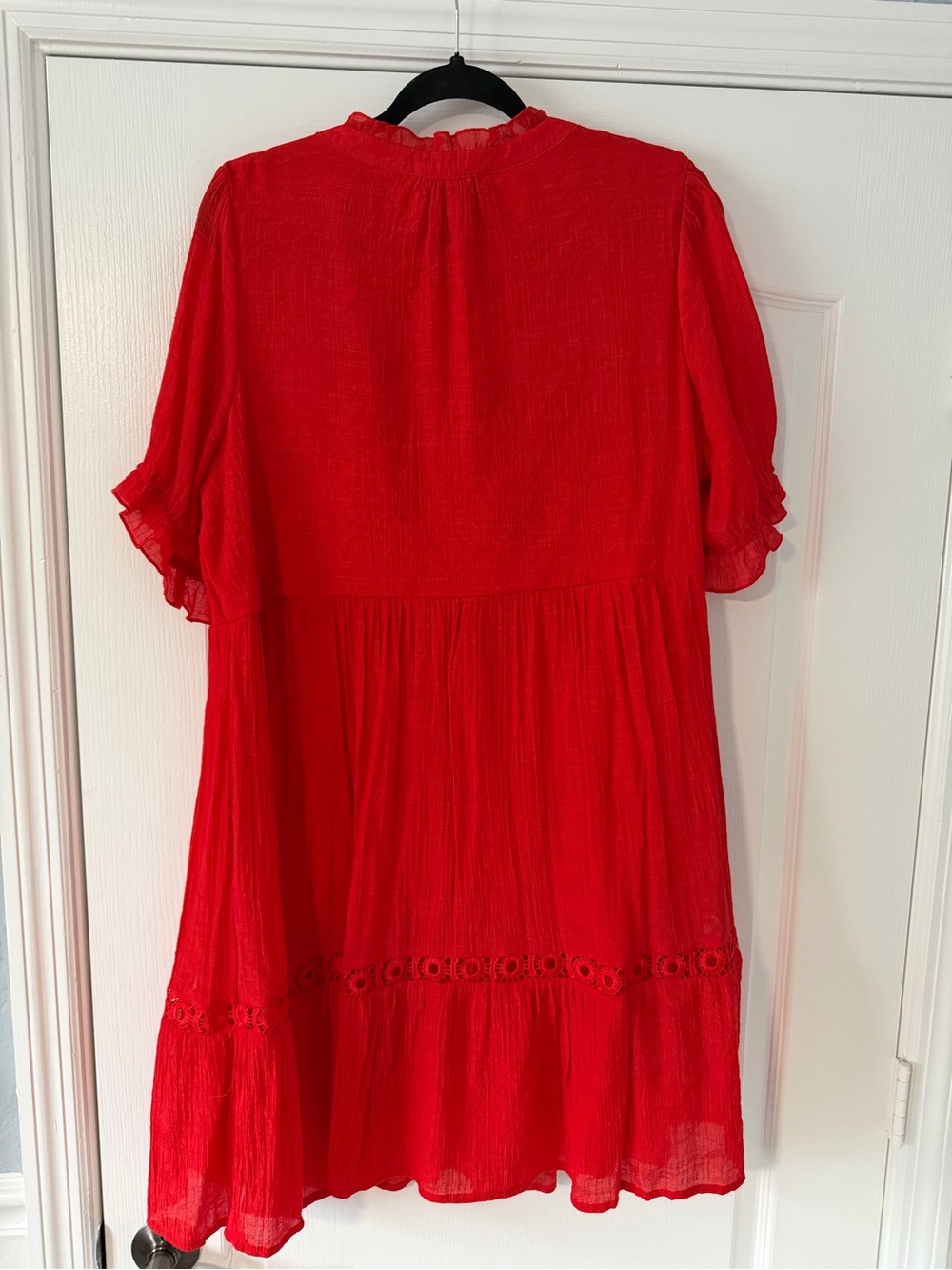 Red Boho Tie-Front Women's Dress - Picture 3 of 5